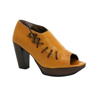 John Fluevog Goldenrod Summertime Ashbury Peep Toe Lace Up Platform Heel size 10